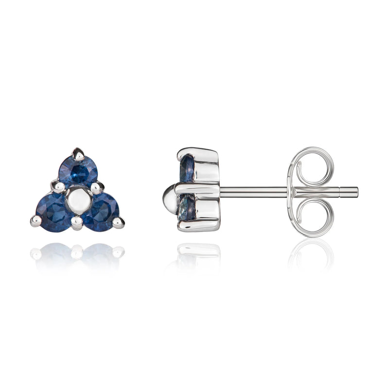 9ct White Gold Triangular 3-Stone Sapphire Stud Earring