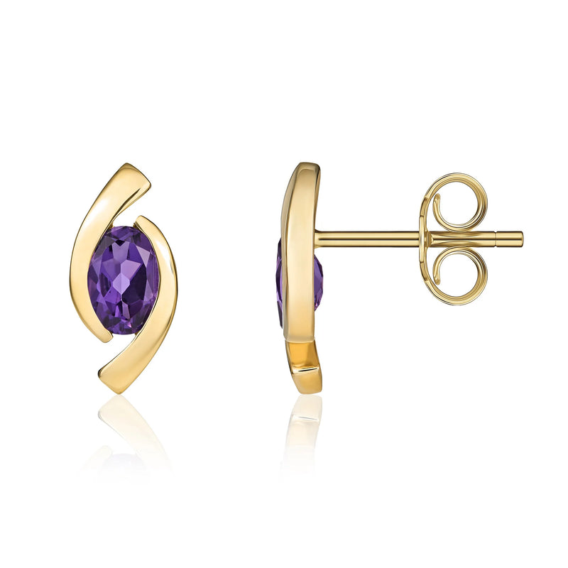 9ct Yellow Gold Amethyst Oval Eye Stud Earrings 6x4mm