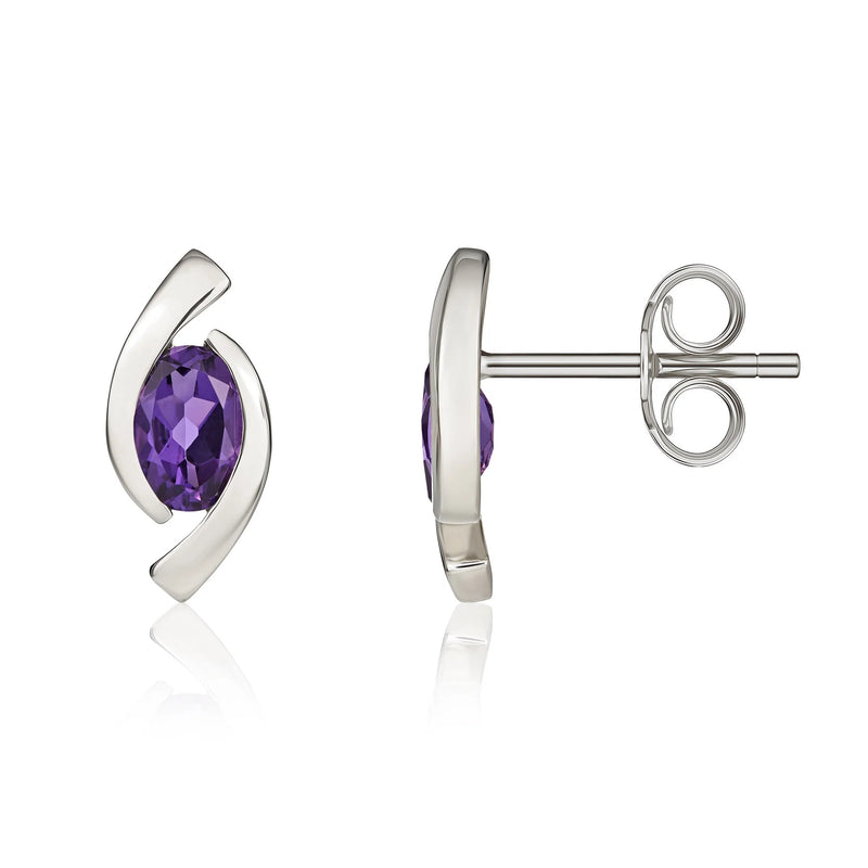 9ct White Gold Amethyst Oval Eye Stud Earrings 6x4mm