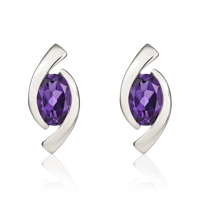 9ct White Gold Amethyst Oval Eye Stud Earrings 6x4mm