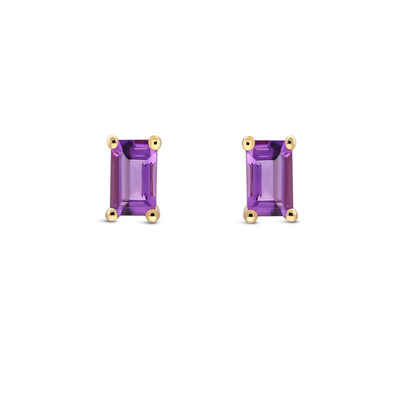 9ct Yellow Gold Amethyst Octagonal 4-Claw Stud Earrings