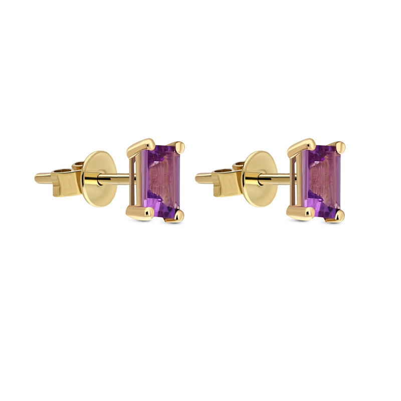 9ct Yellow Gold Amethyst Octagonal 4-Claw Stud Earrings