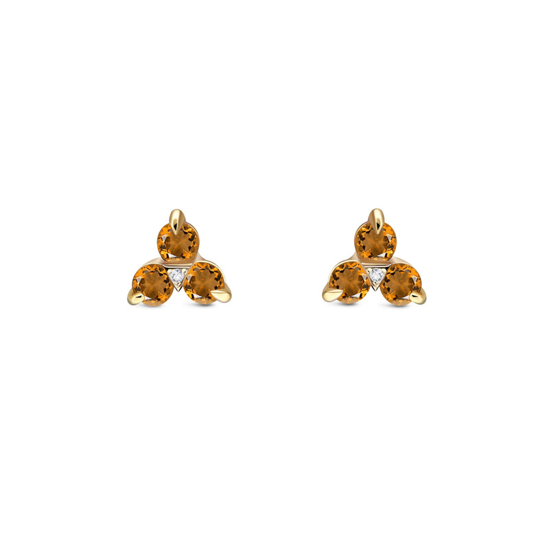 9ct Yellow Gold Triangle Citrine & Diamond Stud Earrings