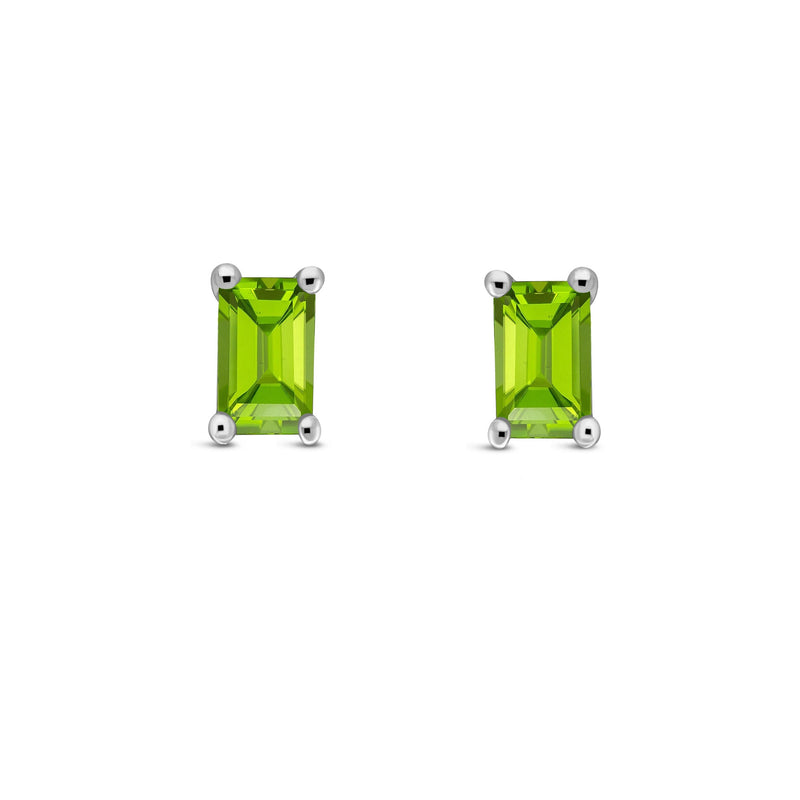 9ct White Gold Peridot Octagonal 4-Claw Stud Earrings