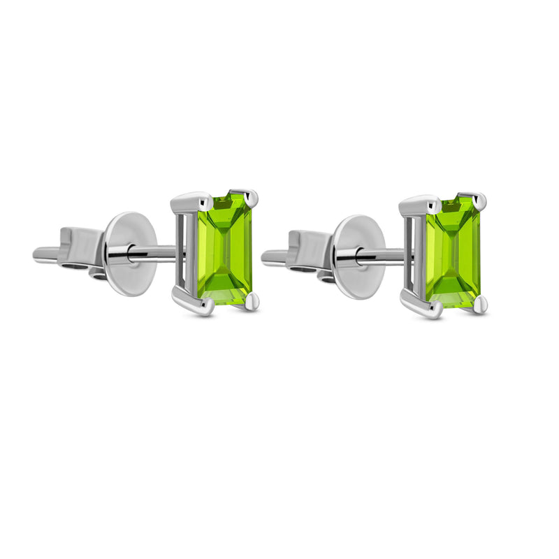 9ct White Gold Peridot Octagonal 4-Claw Stud Earrings