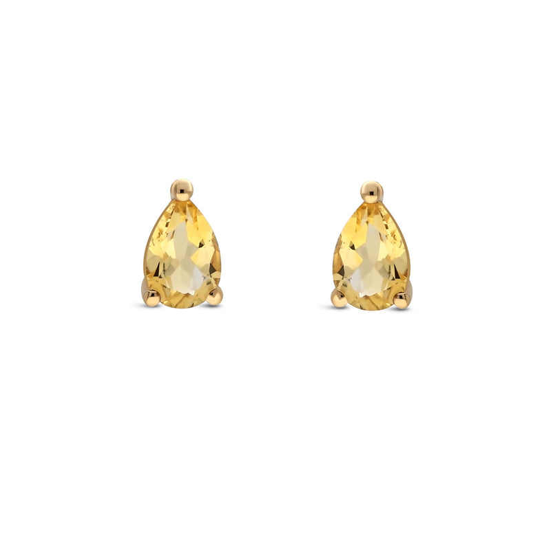 9ct Yellow Gold Citrine Pear Claw Stud Earrings