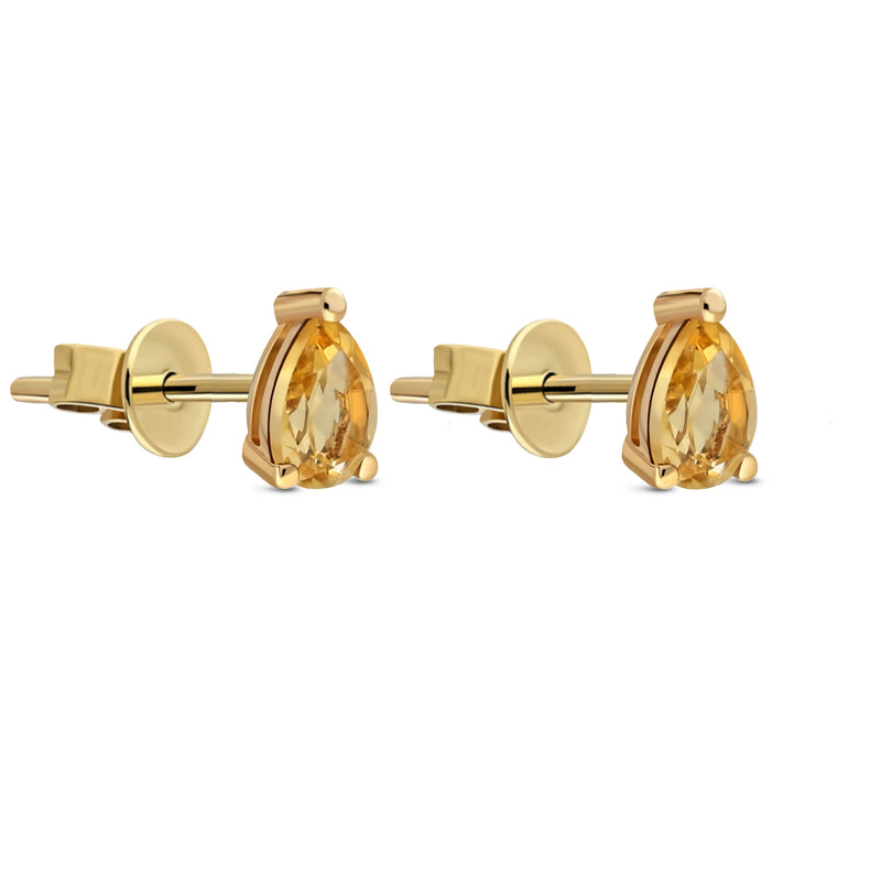 9ct Yellow Gold Citrine Pear Claw Stud Earrings