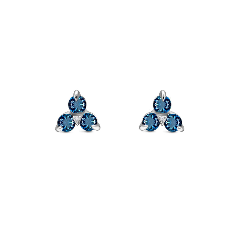 9ct White Gold Triangle London Blue Topaz & Diamond Stud Earrings