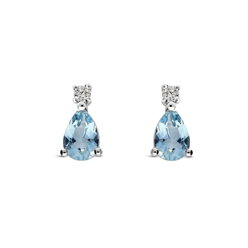 9ct White Gold Aquamarine & Diamond Stud Earrings