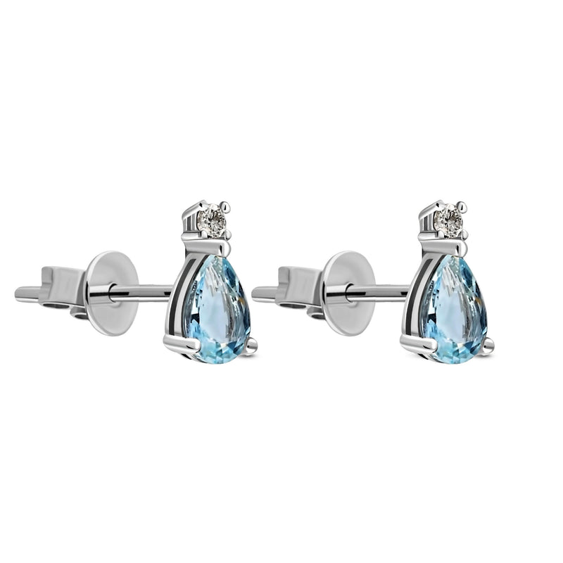 9ct White Gold Aquamarine & Diamond Stud Earrings