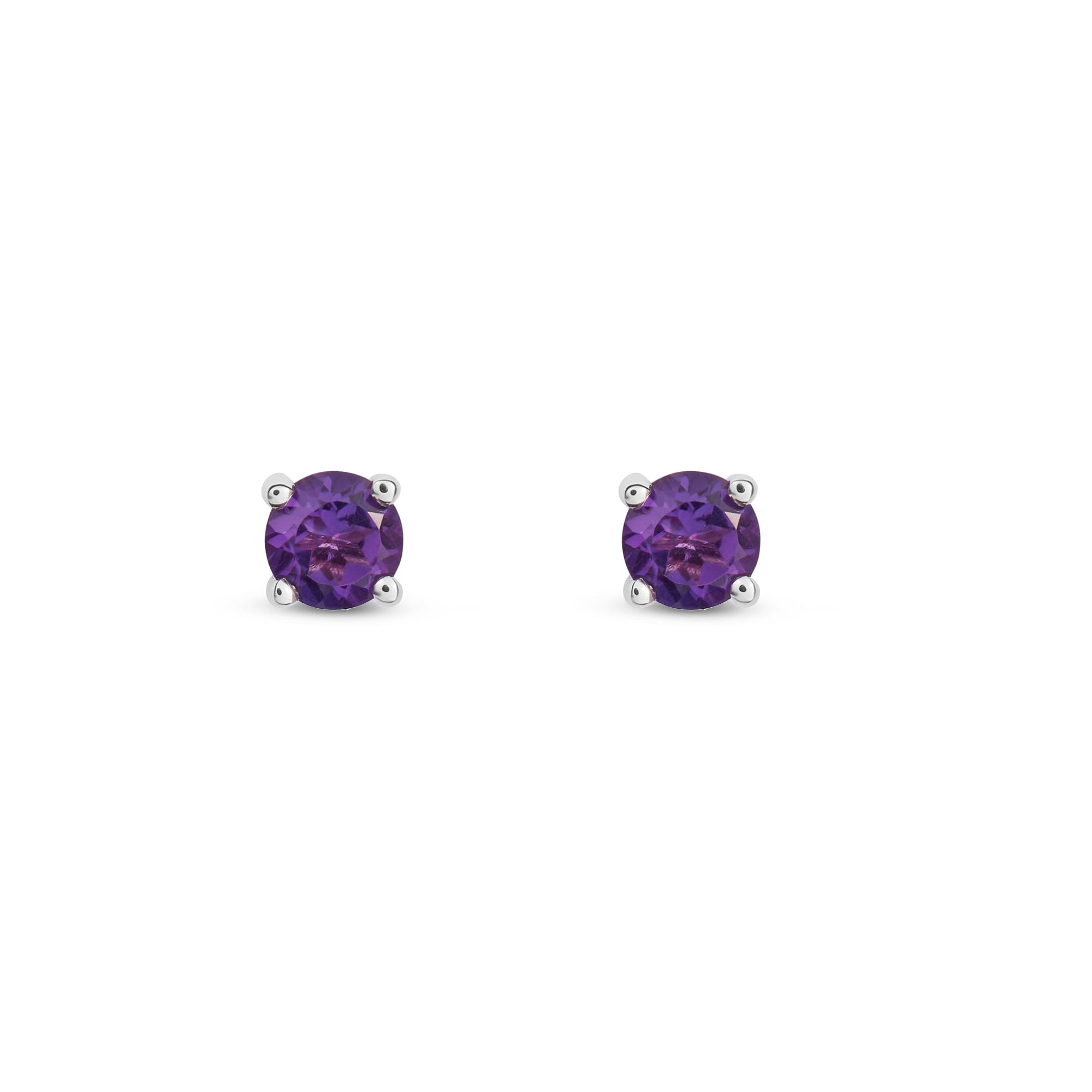 9ct White Gold Amethyst 4mm Four Claw Round Stud Earrings