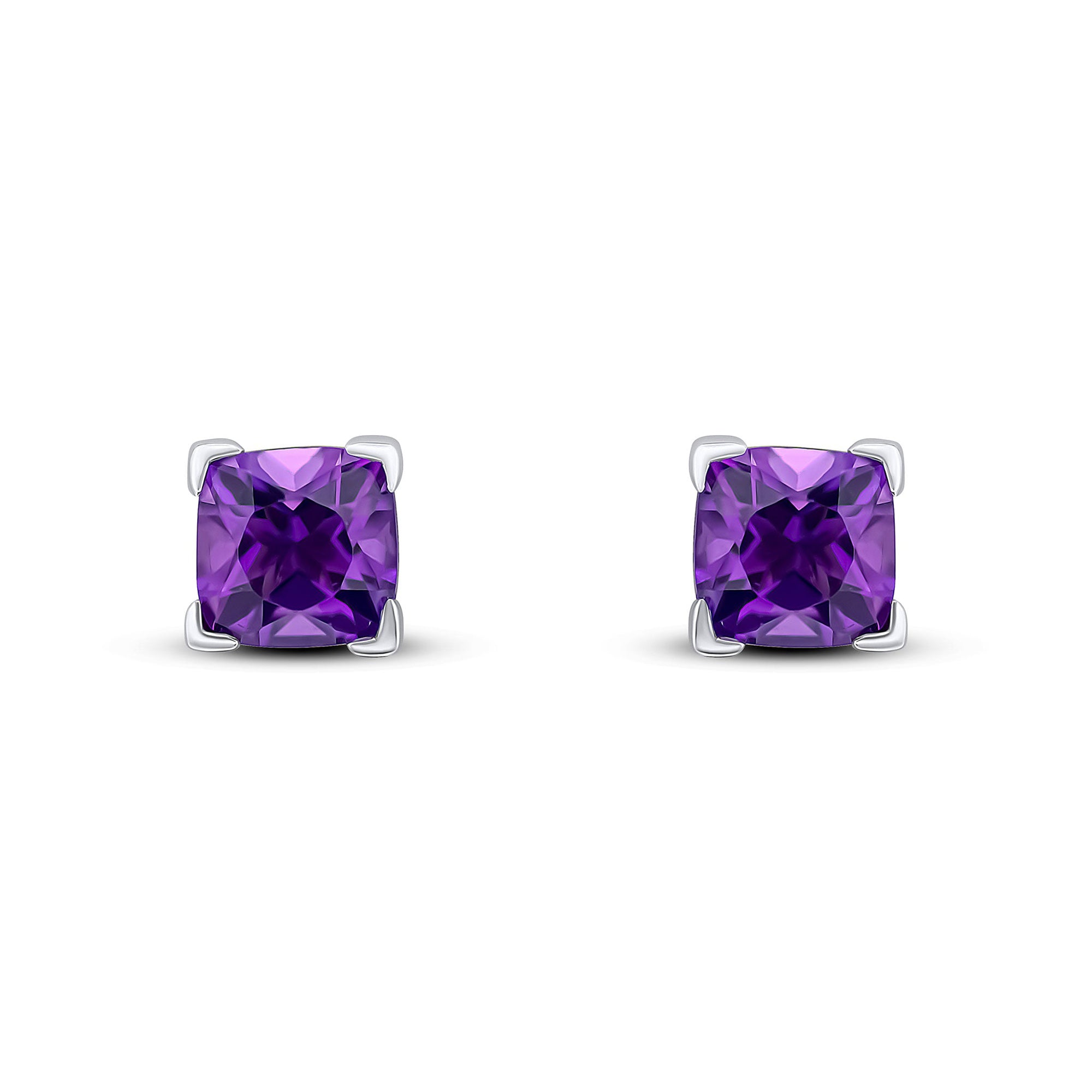 9ct White Gold Cushion Amethyst Claw Set Stud Earrings 1.64ct
