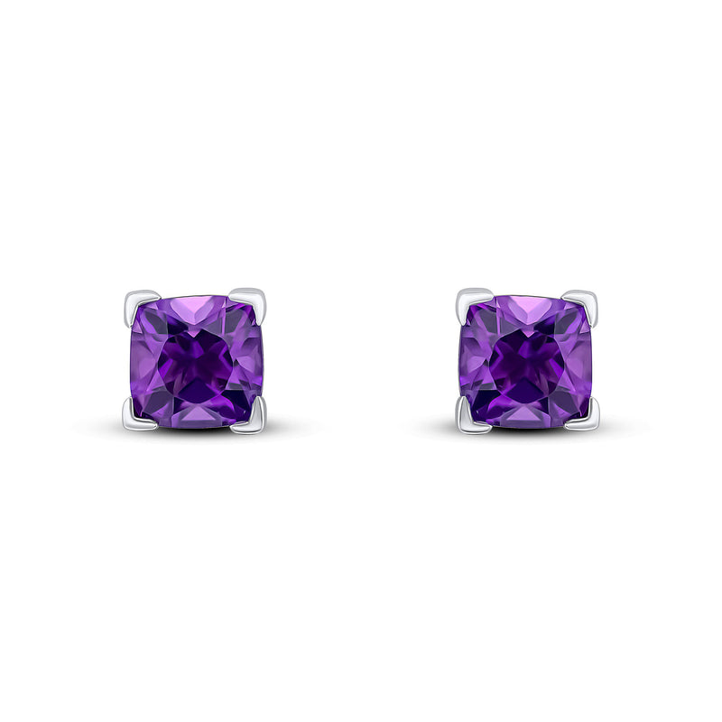 9ct White Gold Cushion Amethyst Claw-Set Stud Earrings 1.64ct