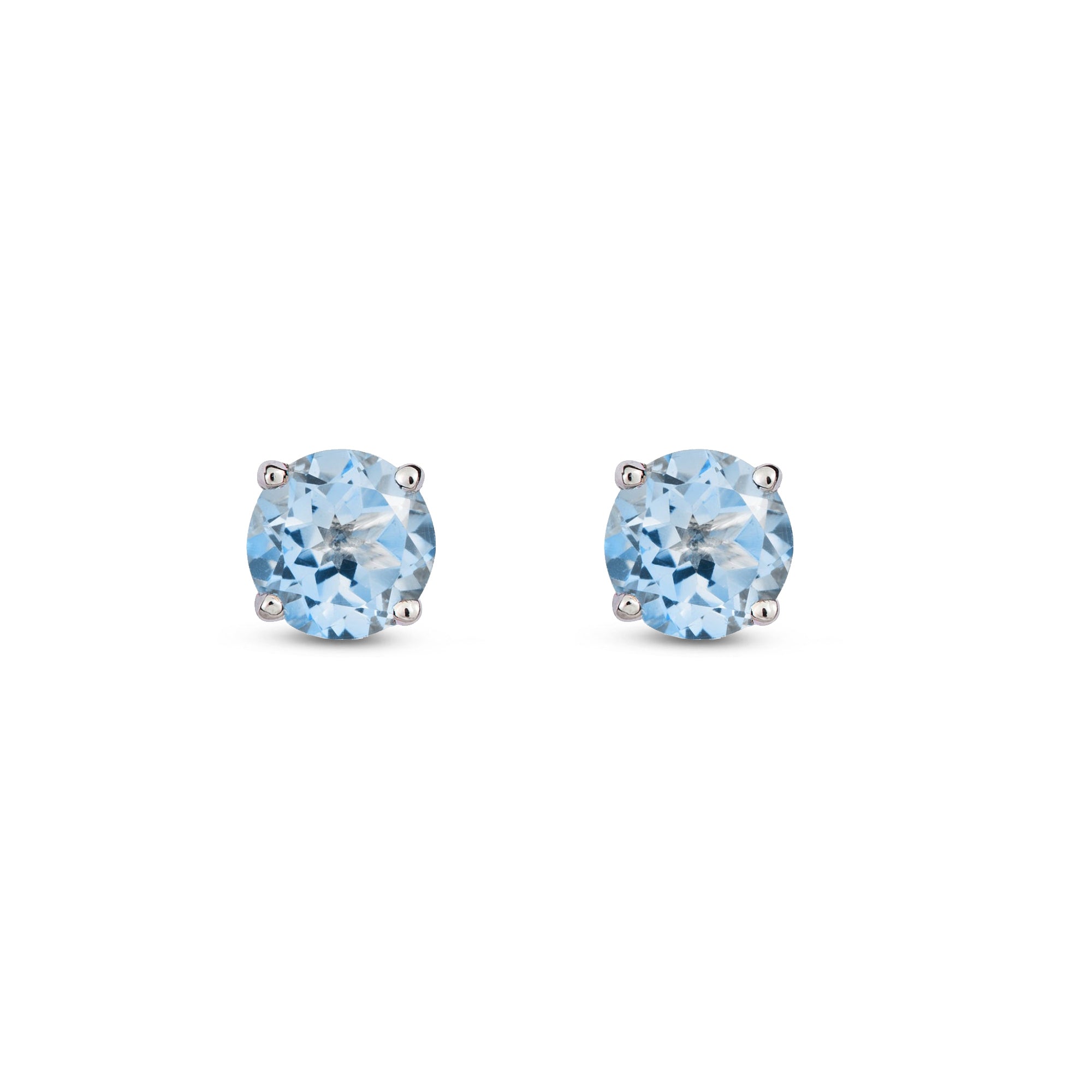 9ct White Gold 5mm Aquamarine Four Claw Round Stud Earrings