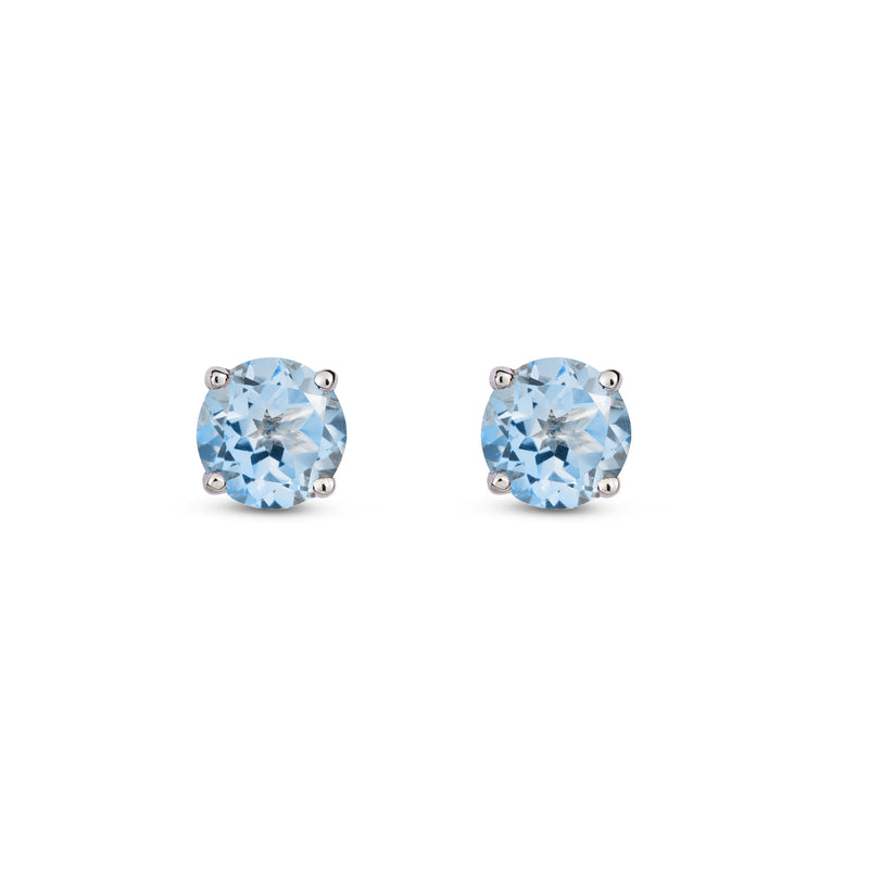 9ct White Gold Aquamarine 5mm Round 4-Claw Stud Earrings