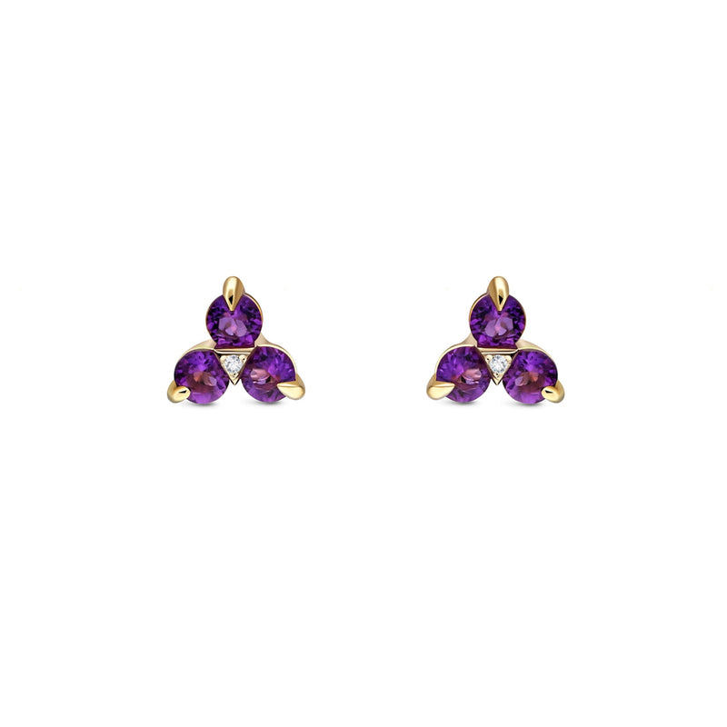 9ct Yellow Gold Triangle Amethyst & Diamond Stud Earring