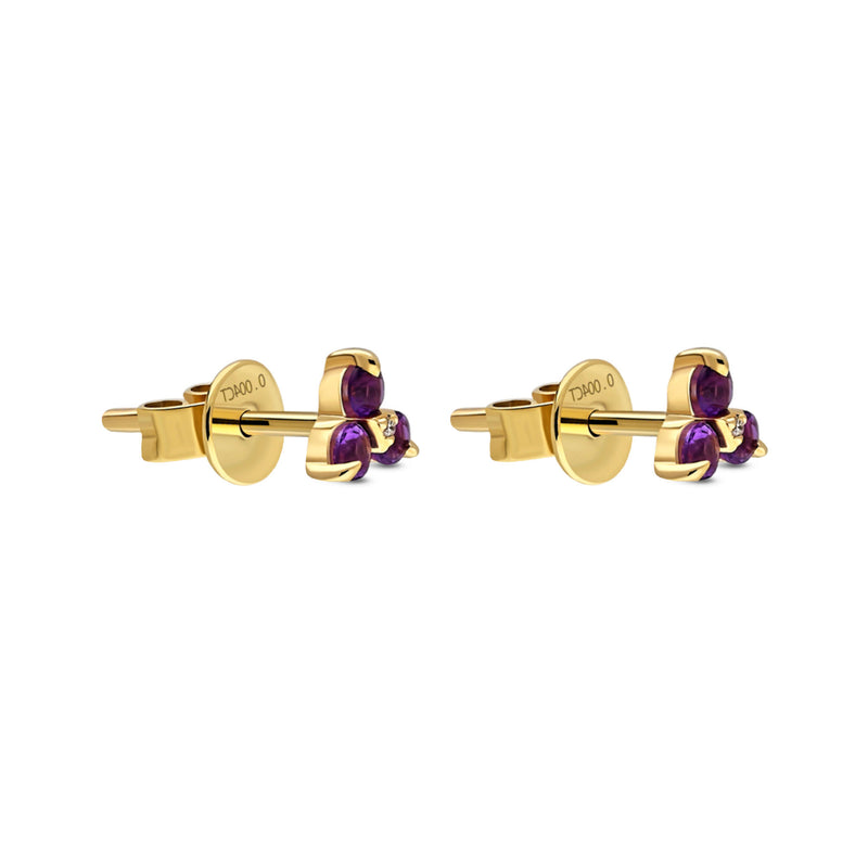9ct Yellow Gold Triangle Amethyst & Diamond Stud Earring