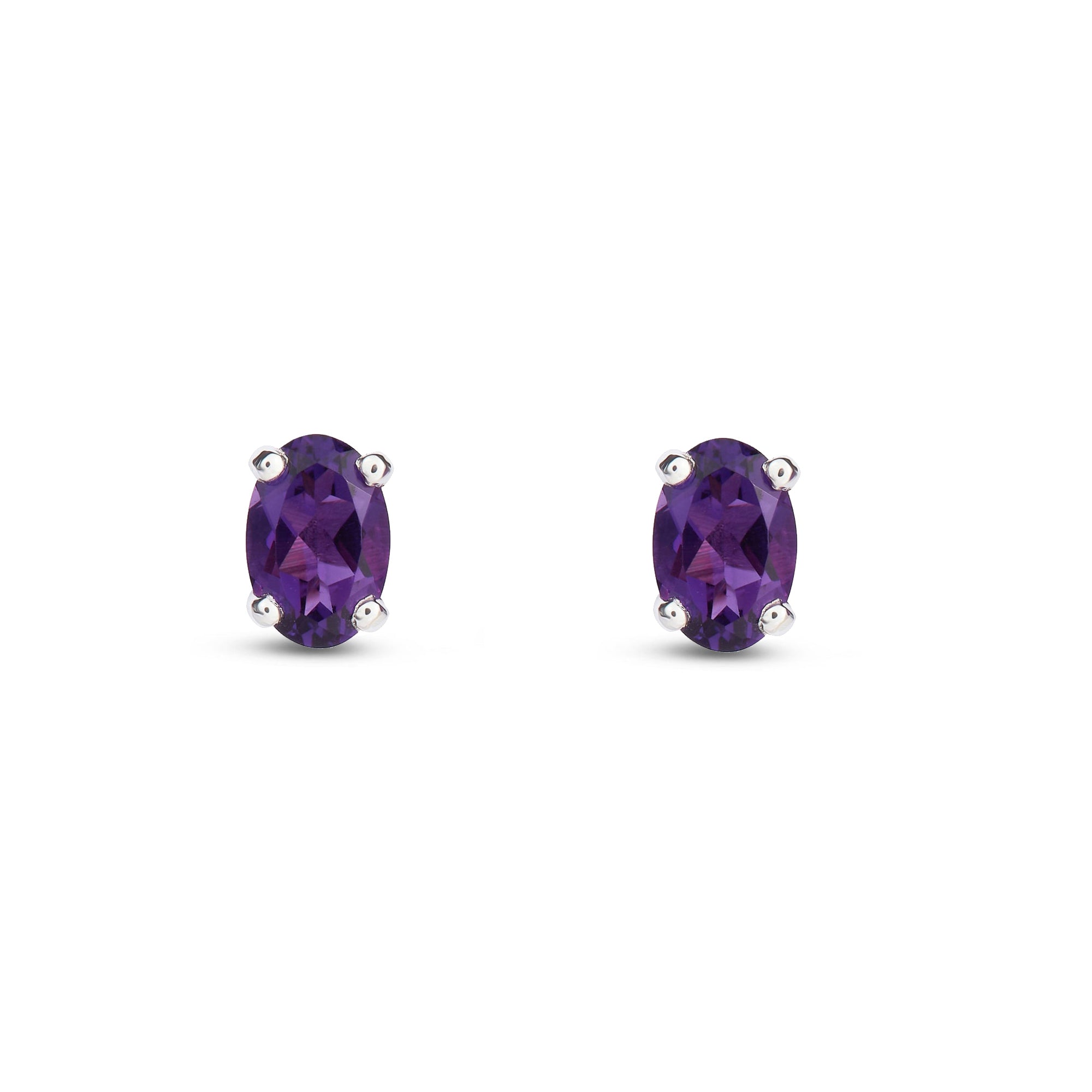9ct White Gold Amethyst 4 Claw Oval Stud Earrings