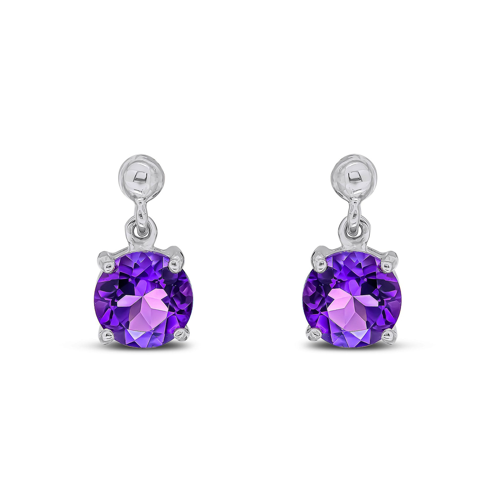 9ct White Gold Amethyst Round Drop Earrings 1.32ct