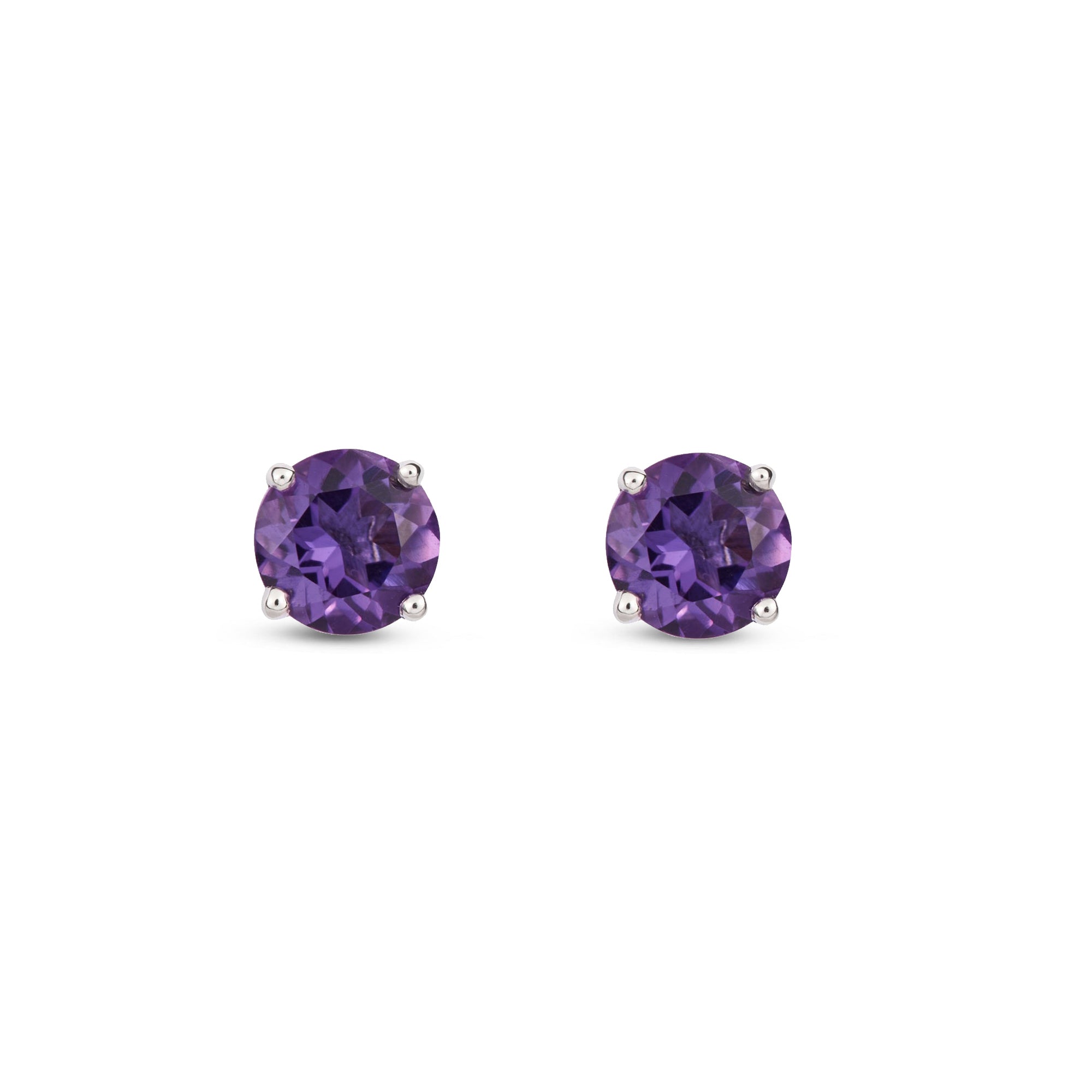 9ct White Gold Amethyst Four Claw Round Stud Earrings