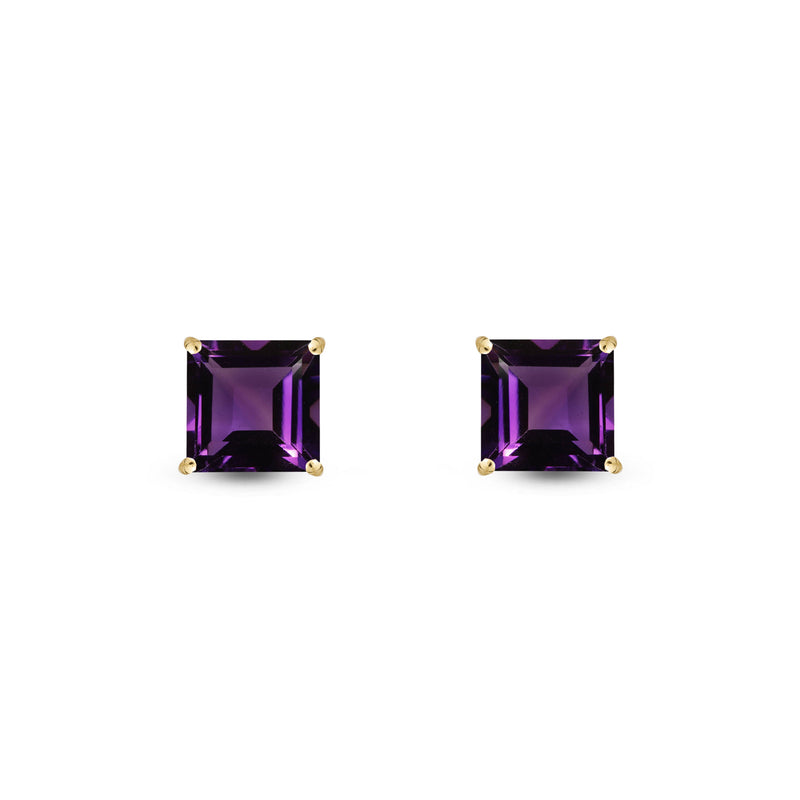 9ct Yellow Gold Amethyst Square 4-Claw Stud Earrings 5mm