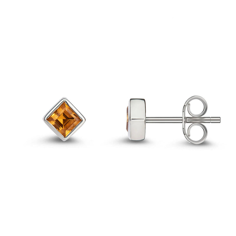 9ct White Gold Citrine Square Rubover Stud Earrings 0.25ct