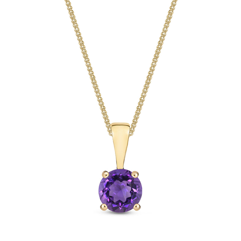 9ct Yellow Gold Amethyst 5mm Round 4-Claw Pendant 0.58ct