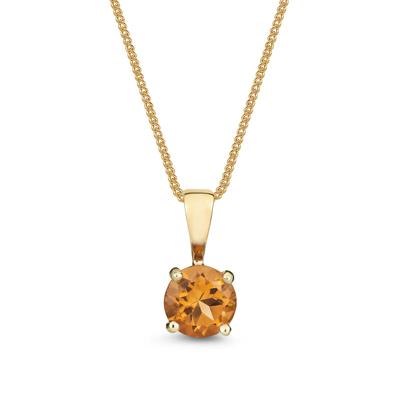 9ct Yellow Gold Citrine 5mm Round 4-Claw Pendant 0.58ct