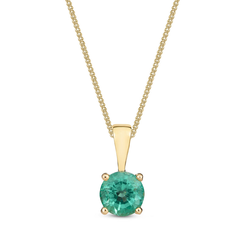 9ct Yellow Gold Emerald 5mm Round 4-Claw Pendant 0.58ct