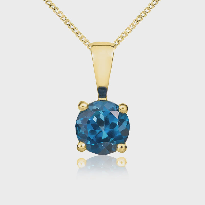 9ct Yellow Gold London Blue Topaz 5mm Round 4-Claw Pendant 0.58ct