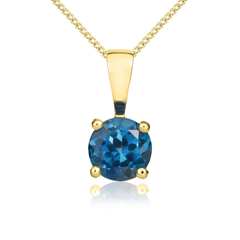 9ct Yellow Gold London Blue Topaz 5mm Round 4-Claw Pendant 0.58ct