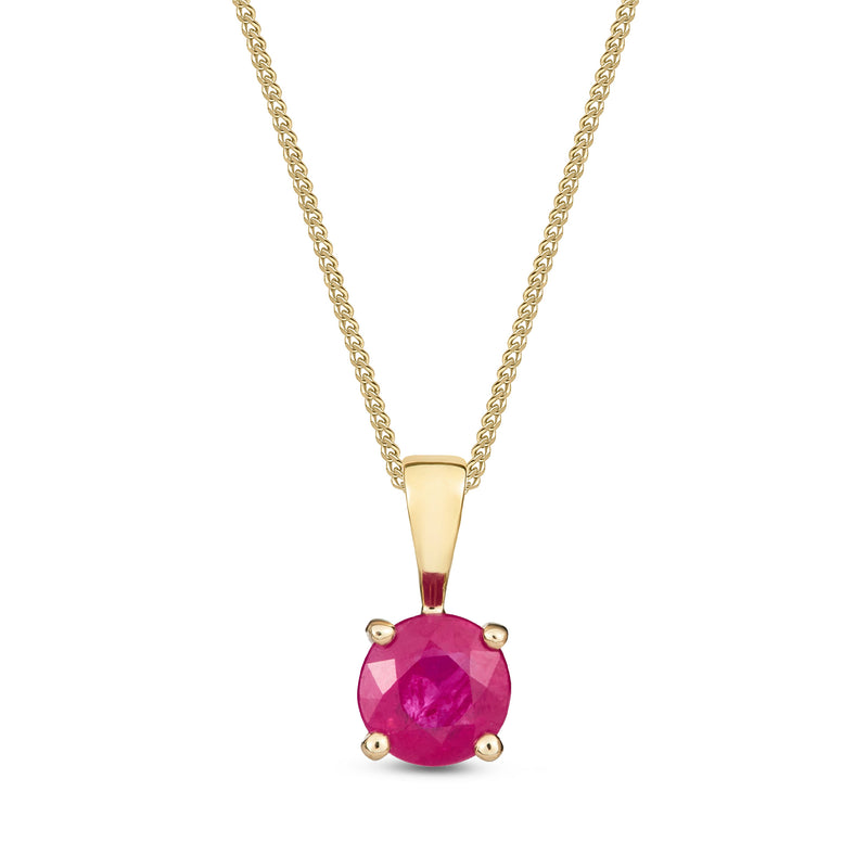 9ct Yellow Gold Ruby 5mm Round 4-Claw Pendant 0.58ct