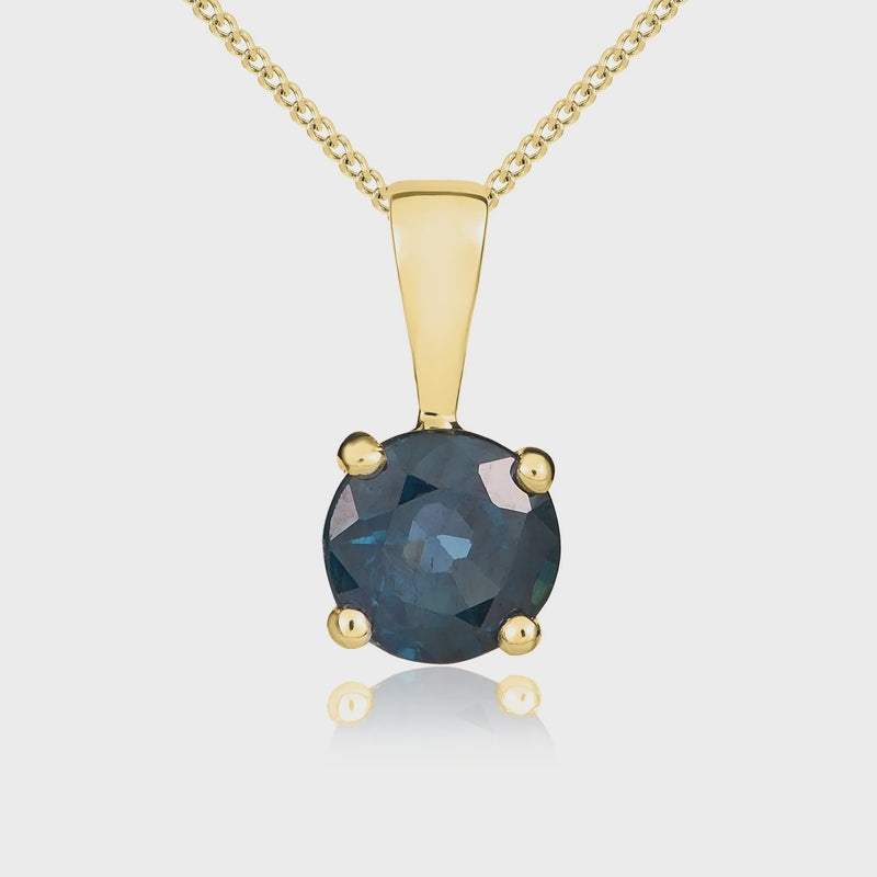 9ct Yellow Gold Sapphire 5mm Round 4-Claw Pendant 058ct