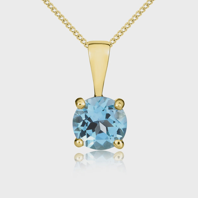 9ct Yellow Gold Aquamarine 5mm Round 4-Claw Pendant 0.58ct