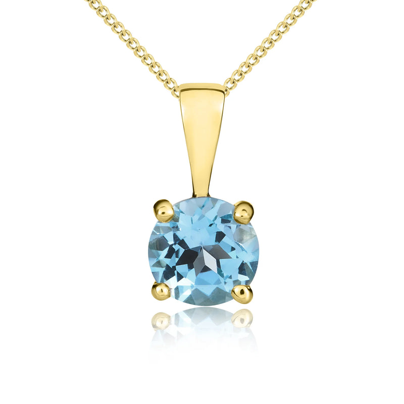 9ct Yellow Gold Swiss Blue Topaz 5mm Round 4-Claw Pendant 0.58ct