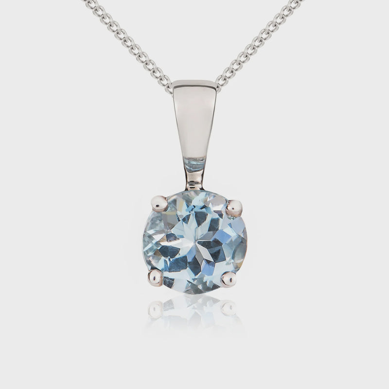 9ct White Gold Aquamarine 5mm Round 4-Claw Pendant 0.58ct