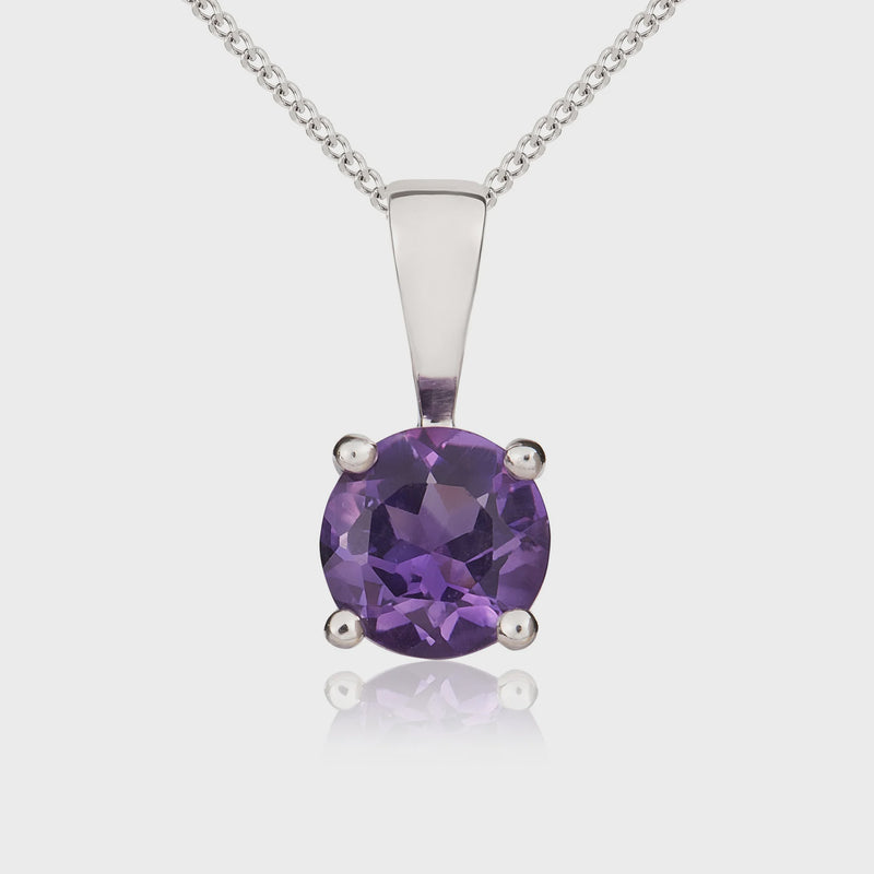 9ct White Gold Amethyst 5mm Round 4-Claw Pendant 0.58ct