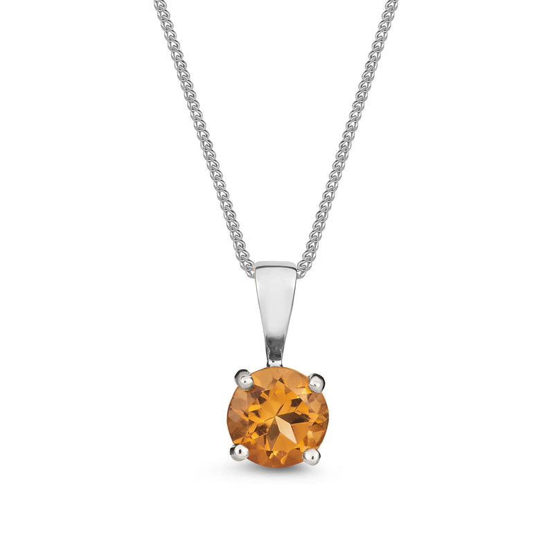 9ct White Gold Citrine 5mm Round 4-Claw Pendant 0.58ct