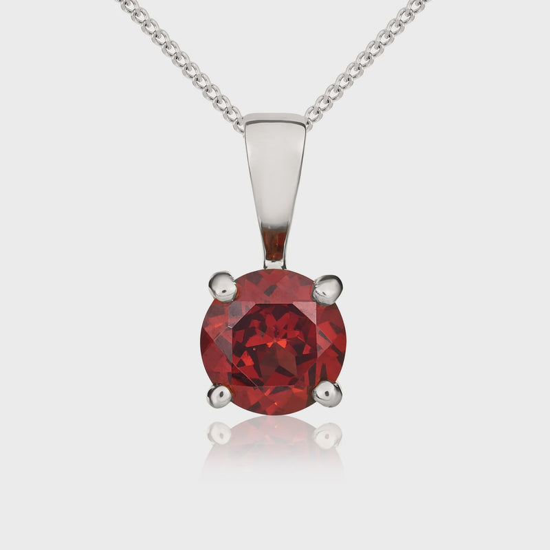 9ct White Gold Garnet 5mm Round 4-Claw Pendant 0.58ct