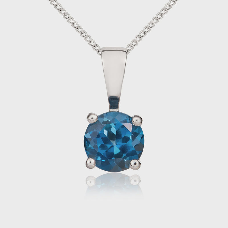 9ct White Gold London Blue Topaz 5mm Round 4-Claw Pendant 0.58ct