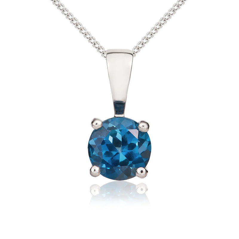 9ct White Gold London Blue Topaz 5mm Round 4-Claw Pendant 0.58ct
