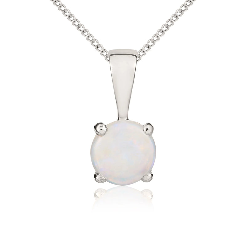 9ct White Gold Opal 5mm Round 4-Claw Pendant 0.31ct