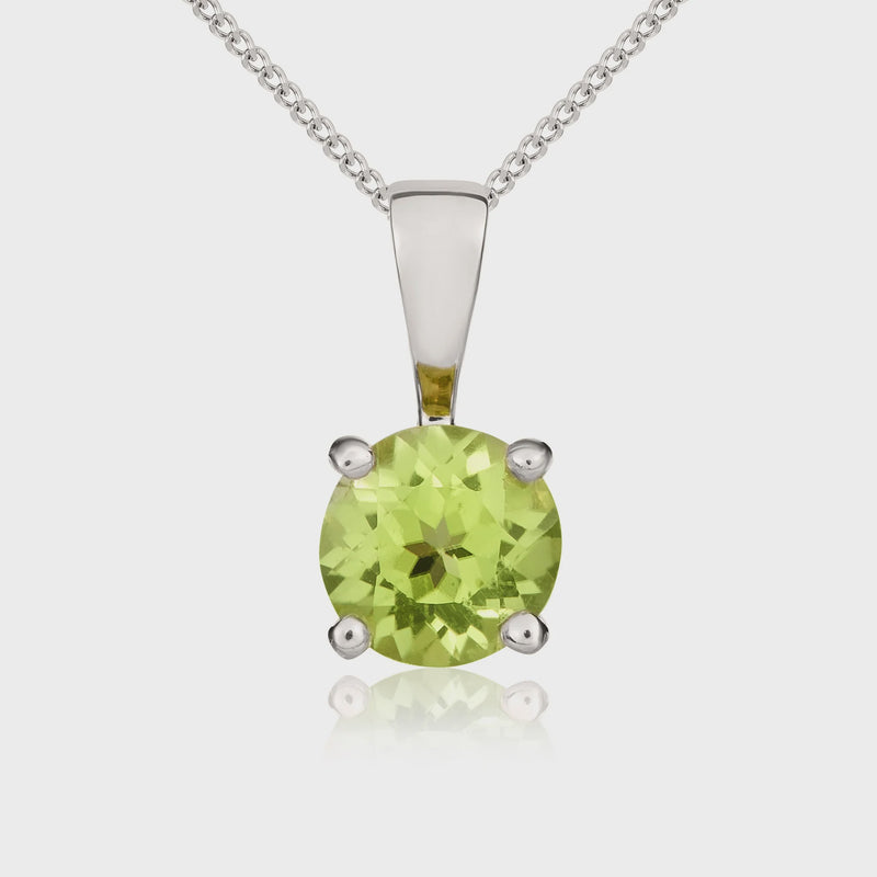 9ct White Gold Peridot 5mm Round 4-Claw Pendant 0.58ct