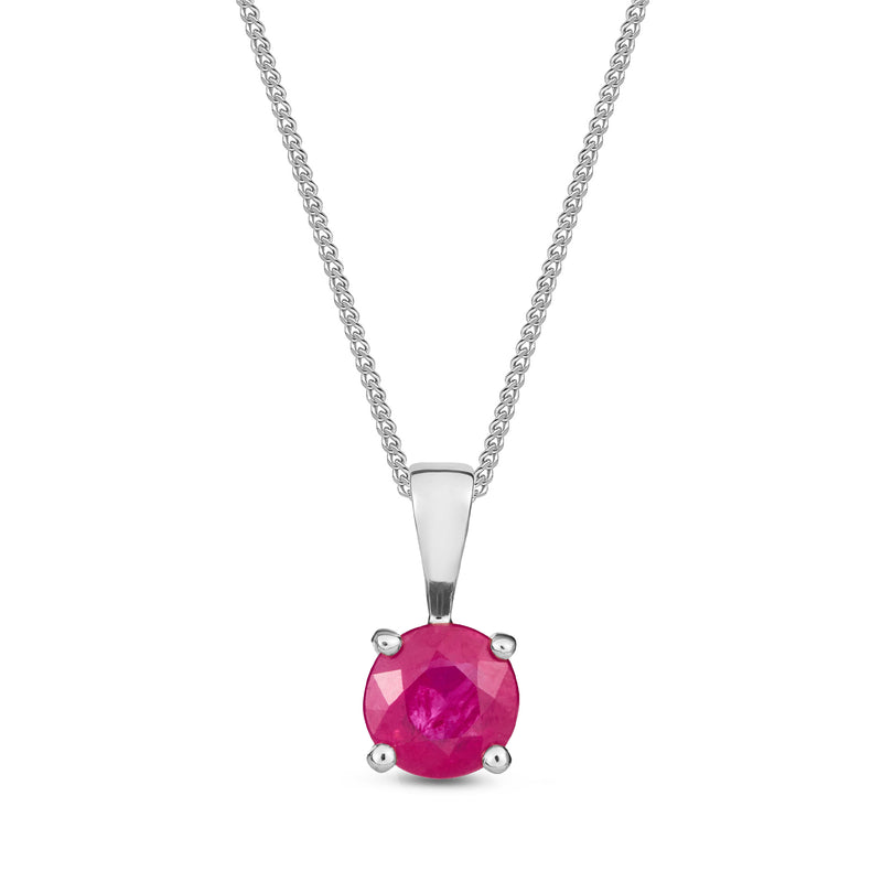 9ct White Gold Ruby 5mm Round 4-Claw Pendant 0.58ct