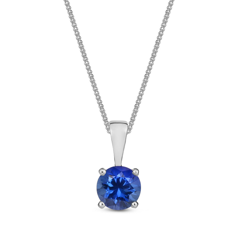 9ct White Gold Sapphire 5mm Round 4-Claw Pendant 0.58ct