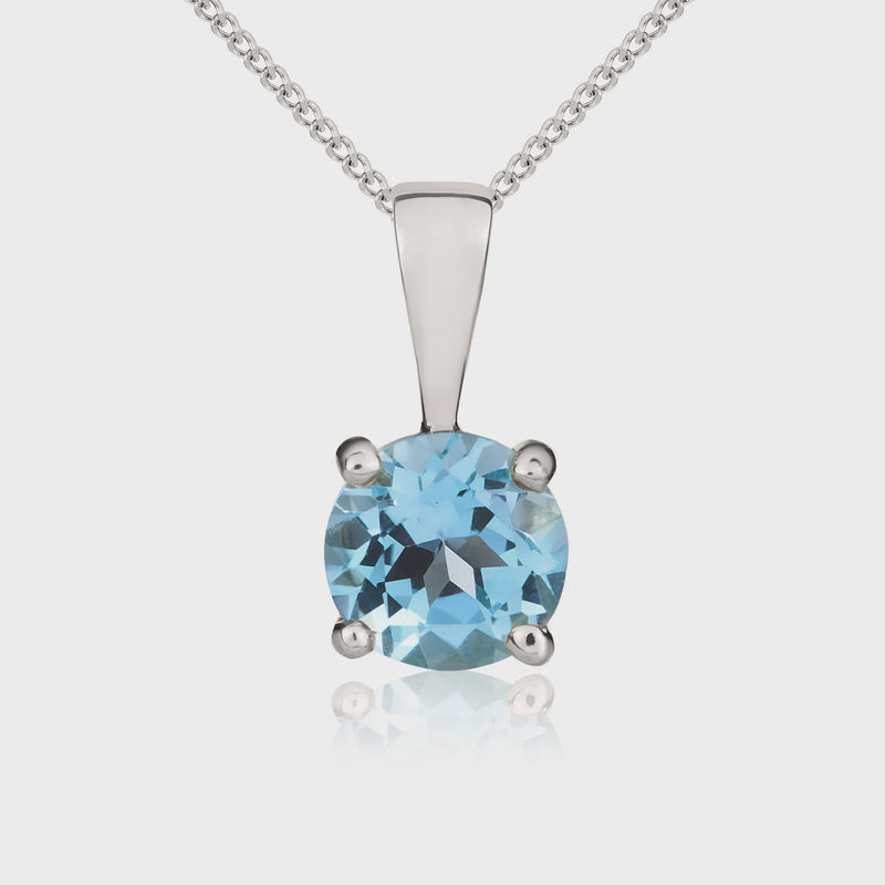 9ct White Gold Swiss Blue Topaz 5mm Round 4-Claw Pendant 0.58ct