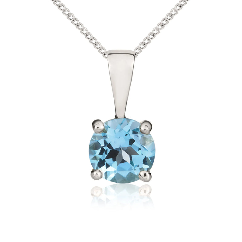 9ct White Gold Swiss Blue Topaz 5mm Round 4-Claw Pendant 0.58ct