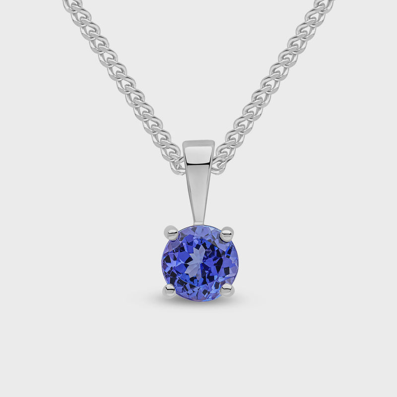 9ct White Gold Tanzanite 5mm Round 4-Claw Pendant 0.58ct