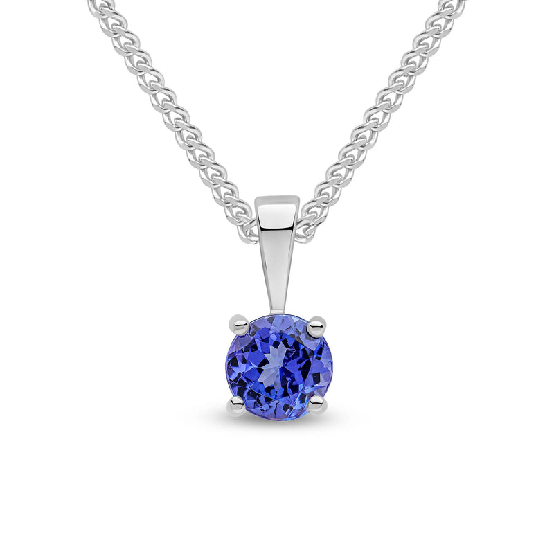 9ct White Gold Tanzanite 5mm Round 4-Claw Pendant 0.58ct