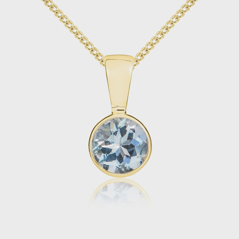 9ct Yellow Gold Aquamarine 5mm Round Rubover Pendant 0.41ct